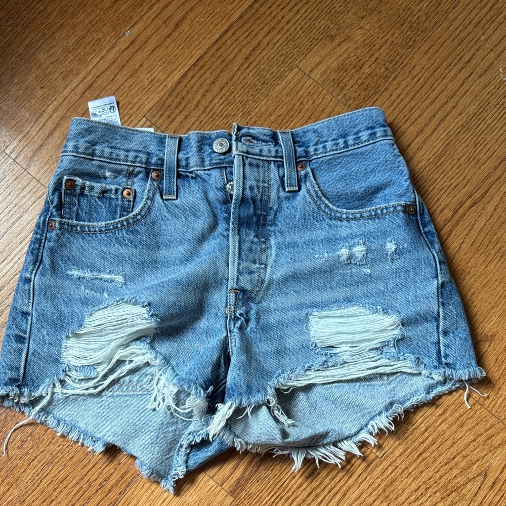 Levi's Blue Distressed Jean Shorts